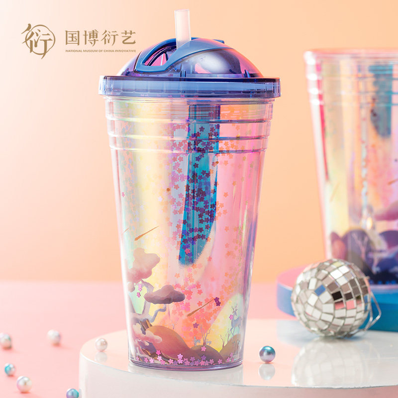 中国国家博物馆一 鹿 相伴星球创意杯礼物渐变色炫光吸管礼品礼物