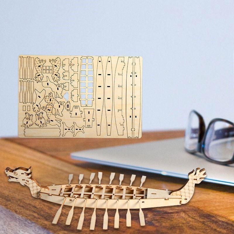 端午节龙舟仿古龙船模型3d立体木质拼图手工儿童节礼品玩具地