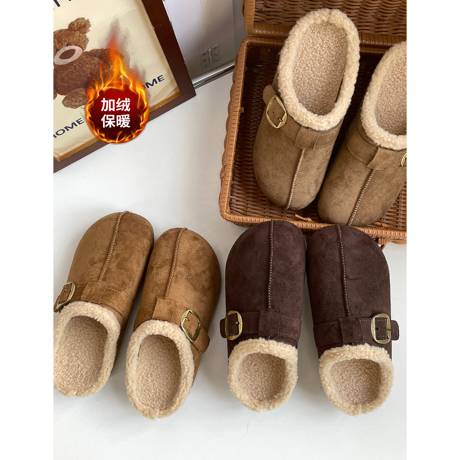 鞋有亿爆款加绒复古勃肯鞋女