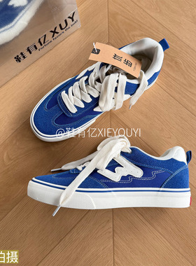 鞋有亿 2025秋冬新款网红宝蓝色男鞋潮德训鞋百搭帆布鞋运动板鞋