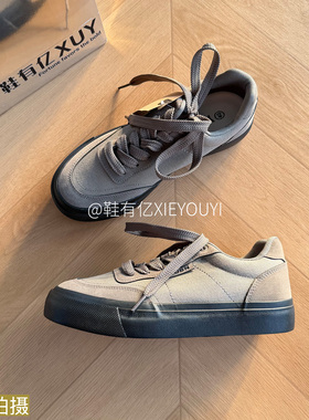 鞋有亿 2025秋冬新款男鞋复古美式休闲板鞋灰色系带百搭板鞋子潮
