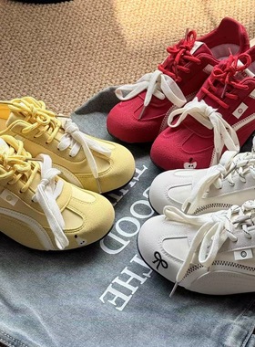 鞋有亿 2025秋冬新款复古红色休闲德训鞋女款拼色百搭面包板鞋子