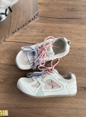鞋有亿  2025秋冬新款粉灰色百搭双系带休闲鞋女运动鞋软底德训鞋