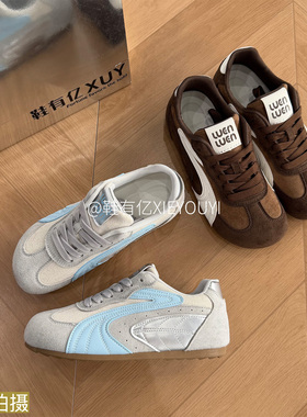 鞋有亿 2025秋冬新款灰色德训鞋女小众复古系带爆款运动休闲板鞋