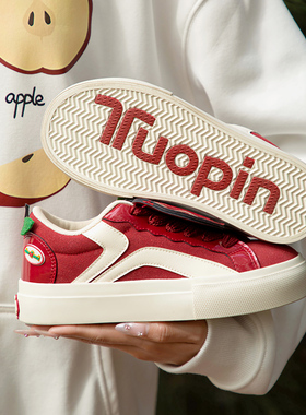 鞋有亿 2025秋冬新款苹果鞋鮀品红色鞋子女百搭学生厚底休闲板鞋