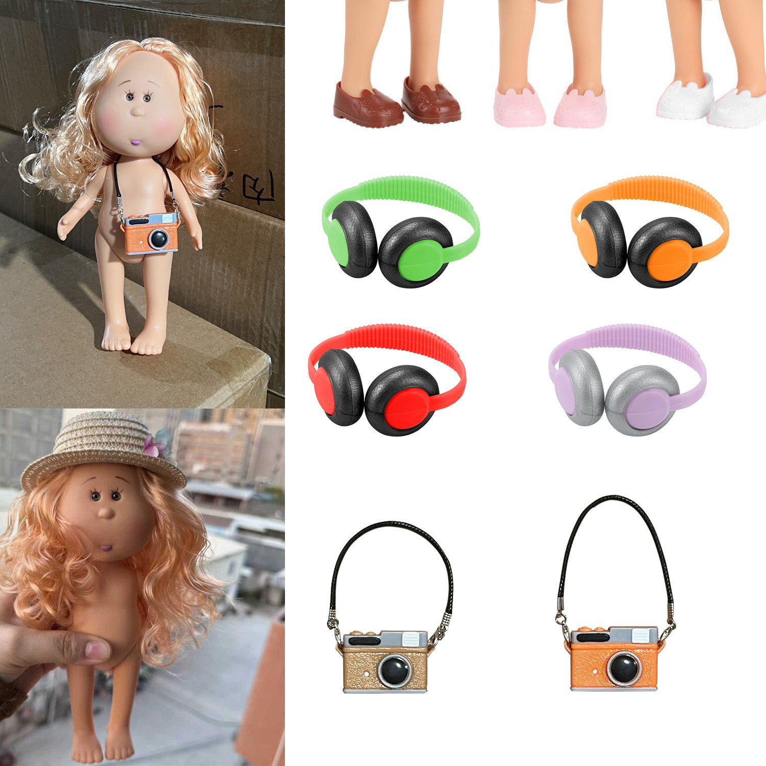 仿真马卡龙耳机兔耳鞋适合24厘米土豆娃娃mia公仔