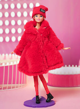 喜庆红色毛绒大衣外套蕾丝袜帽子套装适11寸Barb 30cm洋娃娃衣服