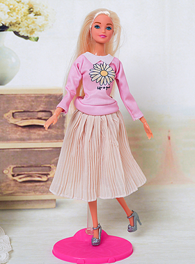 粉色长袖T恤百褶裙套装适合11寸Barb 30cm女孩娃娃玩具换装配件
