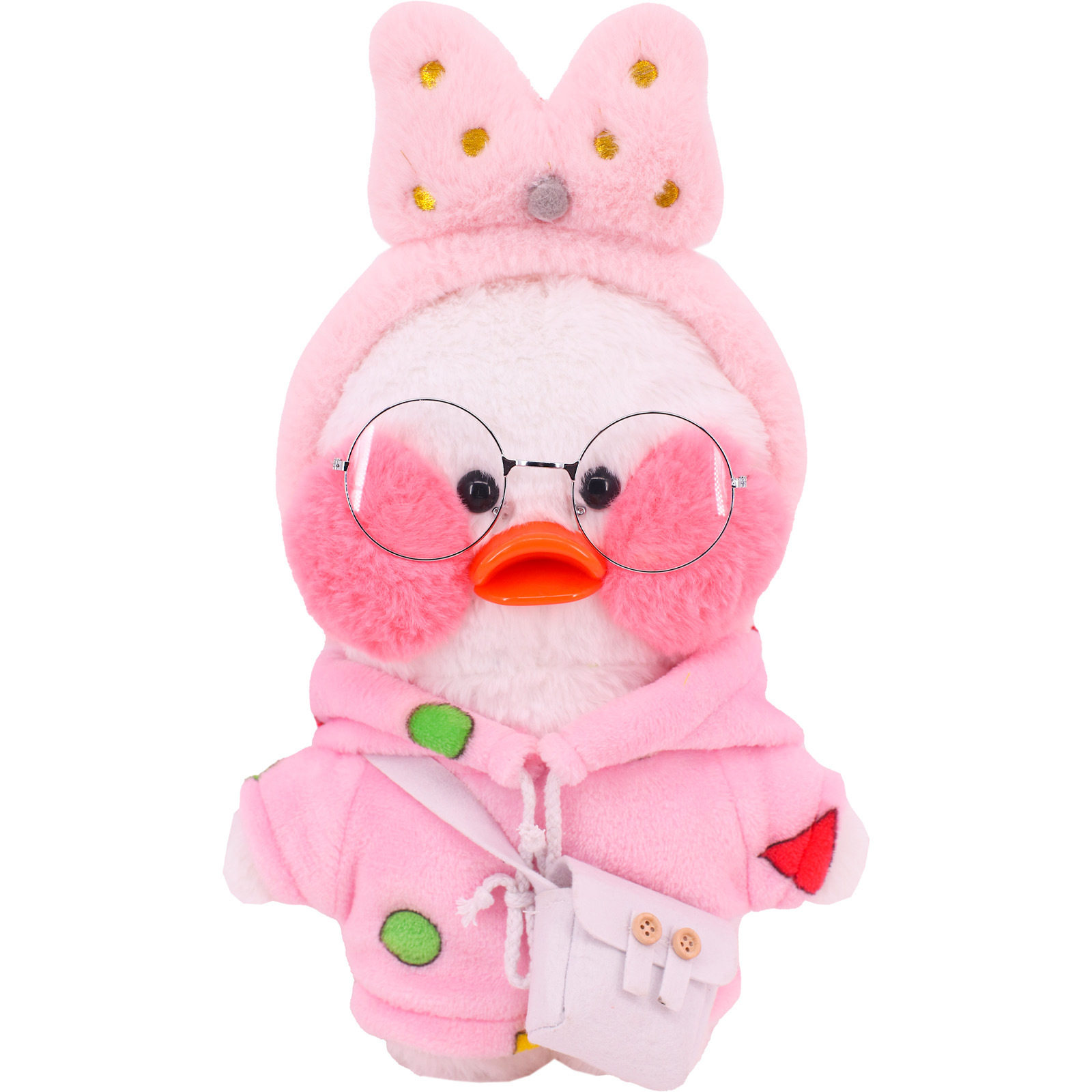 粉红毛绒衣服小白包眼镜发箍适合30cm玻尿酸鸭 网红小黄鸭衣服