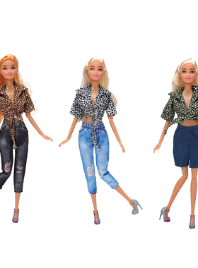 衬衫雪纺衫牛仔裤套装适合11寸Barb 30cm女孩洋娃娃换装衣服