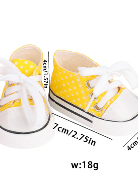 帆布鞋 点点黄色板鞋运动休闲7cm鞋子适合18寸美国女孩AG 46cm OG