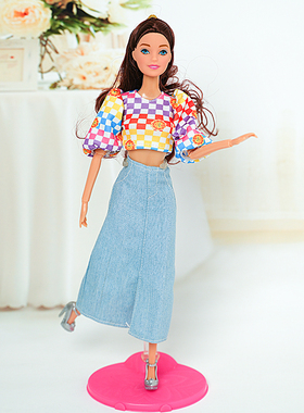 格子衫牛仔裙牛仔裤适合11寸Barb 30cm女孩洋娃娃换装衣服配件