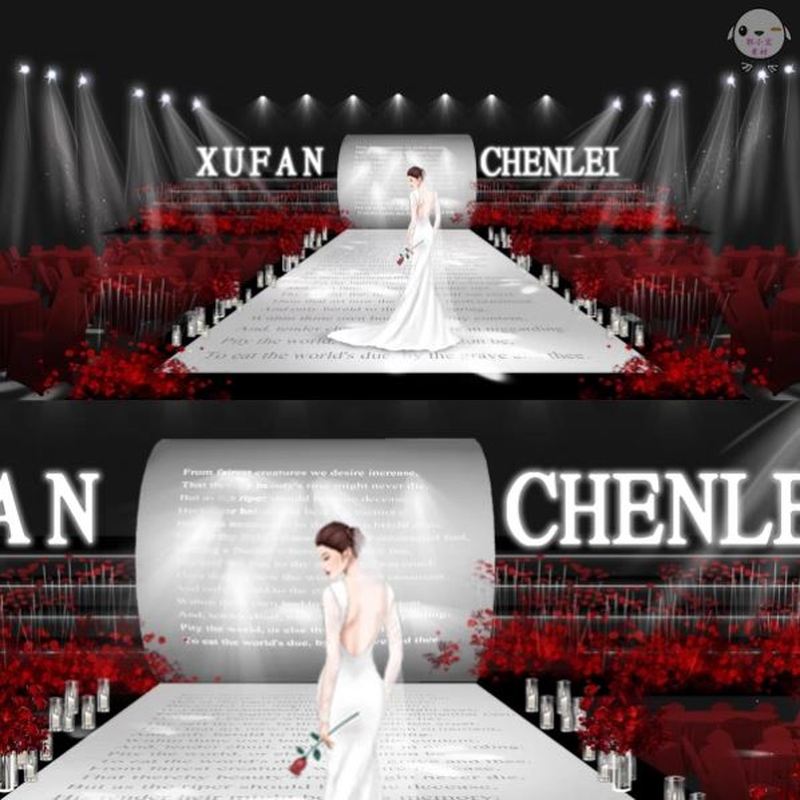 黑红色秀场风丁达尔灯光效应婚礼效果图ps源文件红色玫瑰婚礼