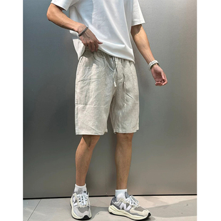 男士亚麻短裤夏季外穿麻料大码五分裤胖子松弛感高端男款棉麻短裤