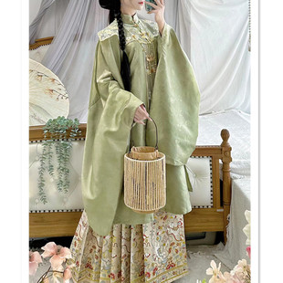 墨晨烟雨汉服【花间兔】刺绣云肩明制立领长衫一片式仿妆花马面裙