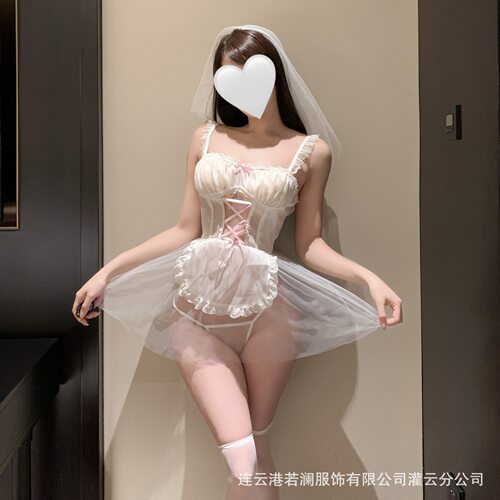 蕾丝绑带抹胸透视网纱仙气qq睡裙