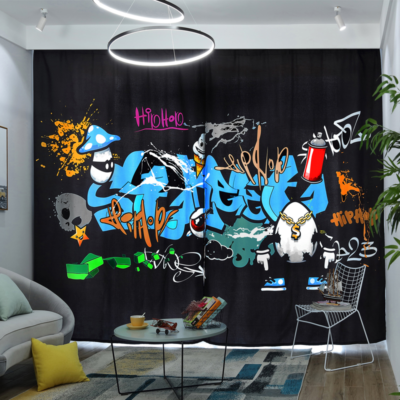 街头涂鸦遮光窗帘 潮牌嘻哈工业风 电竞房清吧软装个性加厚定制款