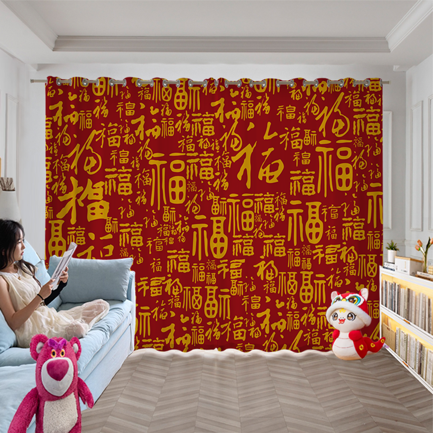 2026马年福帘红金百福字中式客厅卧室新年喜庆乔迁居装饰窗帘定制