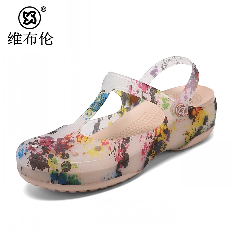 VEBLEN洞洞鞋女2024新款夏季外穿包头拖鞋防滑厚底玛丽珍沙滩凉鞋