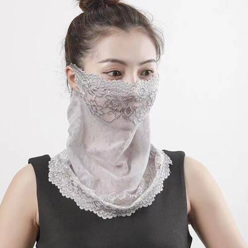新款多功能防晒百变蕾丝围脖四季遮脸脖套简约挂耳假领口面纱女士