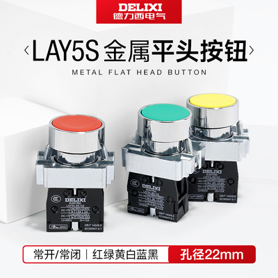 德力西自复位按钮开关 LAY5SBA31绿色常开 22mm工业开关金属按钮