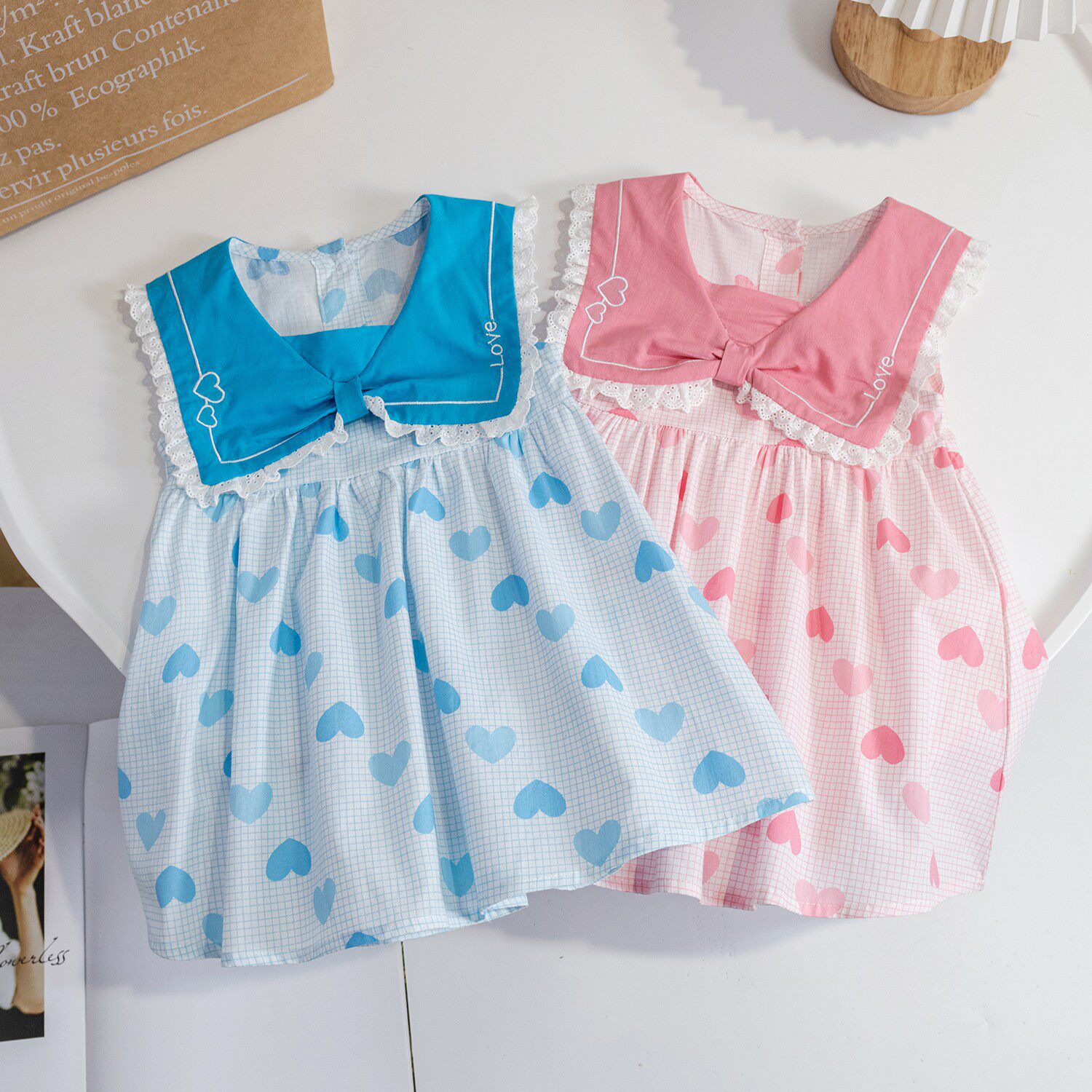 2025夏季新款女童连衣裙女宝宝洋气韩版童装爱心裙可爱无袖公主裙