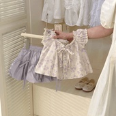 甜美洋气碎花短袖 2025新款 女宝宝百搭灯笼裙两件套潮 套装 女童夏季