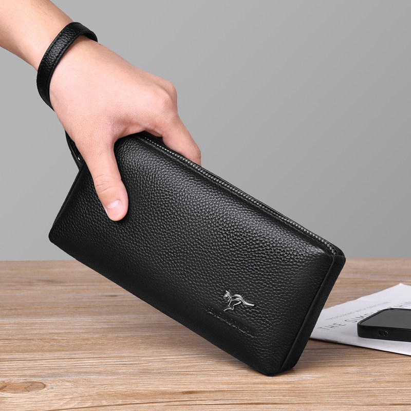 质感男士手拿包头层牛皮长款钱包横款商务手抓包潮手包手挽包包邮