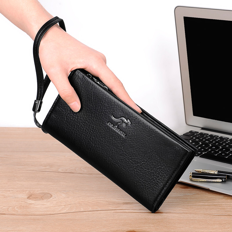 防盗刷防消磁钱包长款男士票夹磁力暗扣卡包手机包牛皮商务竖包邮