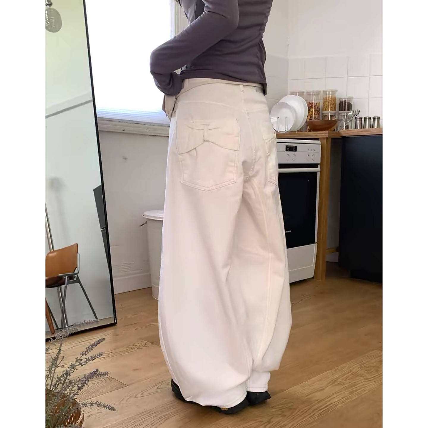 大码美式复古个性口袋蝴蝶结牛仔裤女设计感宽松显瘦休闲阔腿长裤,女装/女士精品,大码裤装,淘宝优惠券,粉丝福利购,淘宝优惠卷