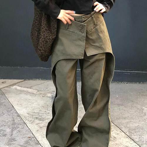 大码美式高街搭片工装牛仔裤
