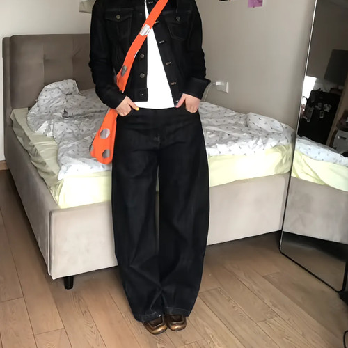 大码美式复古显瘦弯刀牛仔裤女