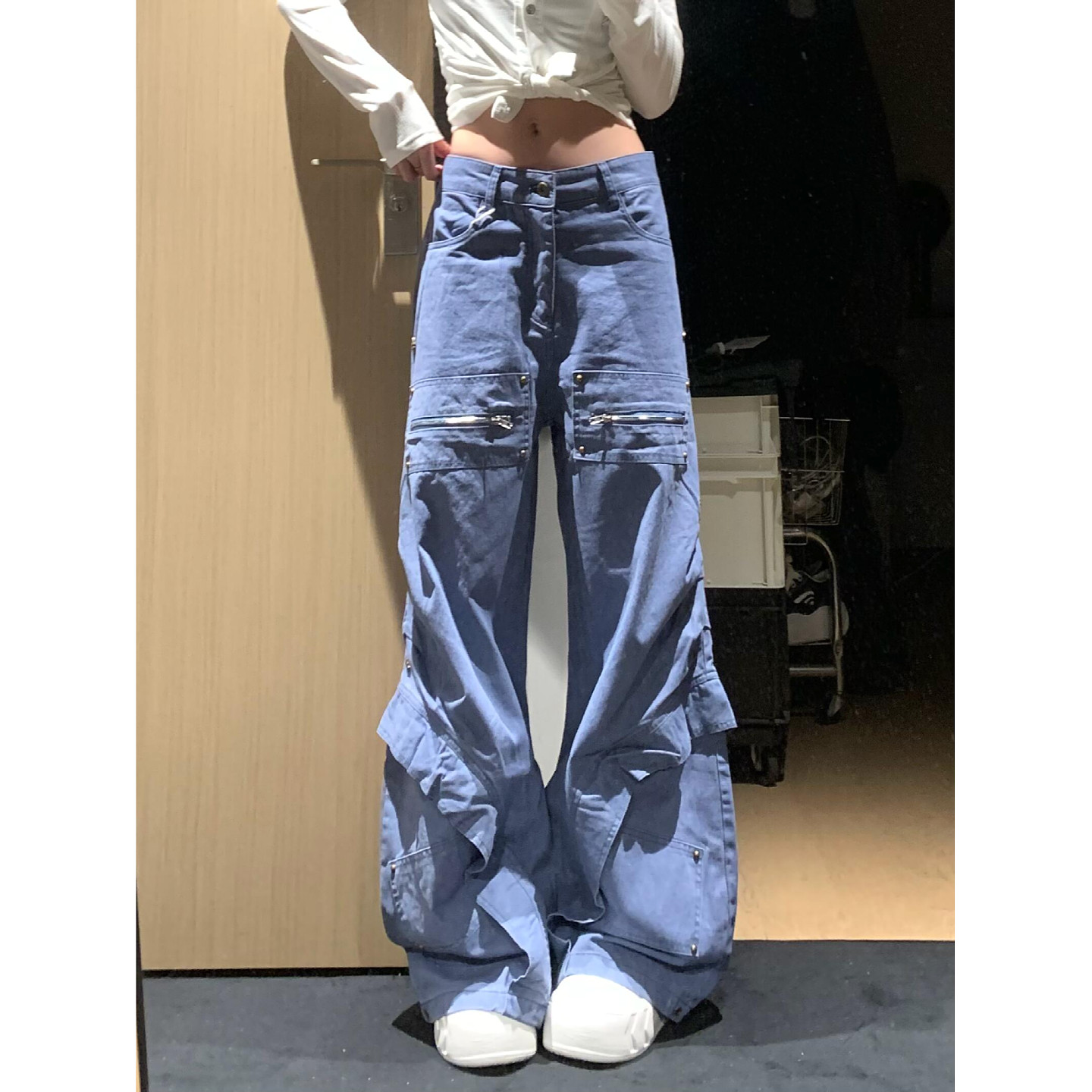 美式大码复古重工解构铆钉工装牛仔裤男女街头小众宽松弯刀长裤潮,女装/女士精品,大码裤装,淘宝优惠券,粉丝福利购,淘宝优惠卷