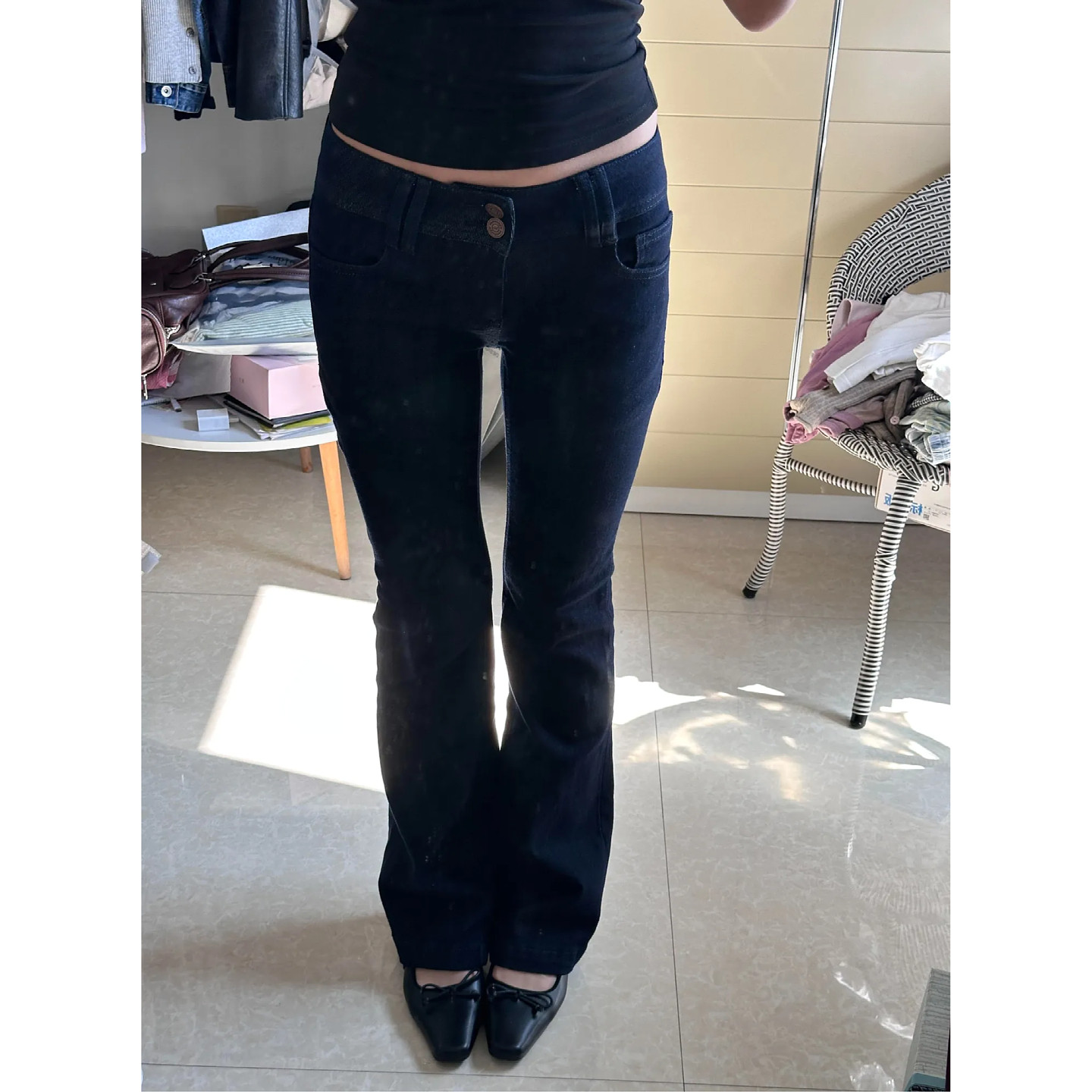 大码美式复古辣妹低腰微喇牛仔裤女秋季新款高街时尚显瘦修身长裤