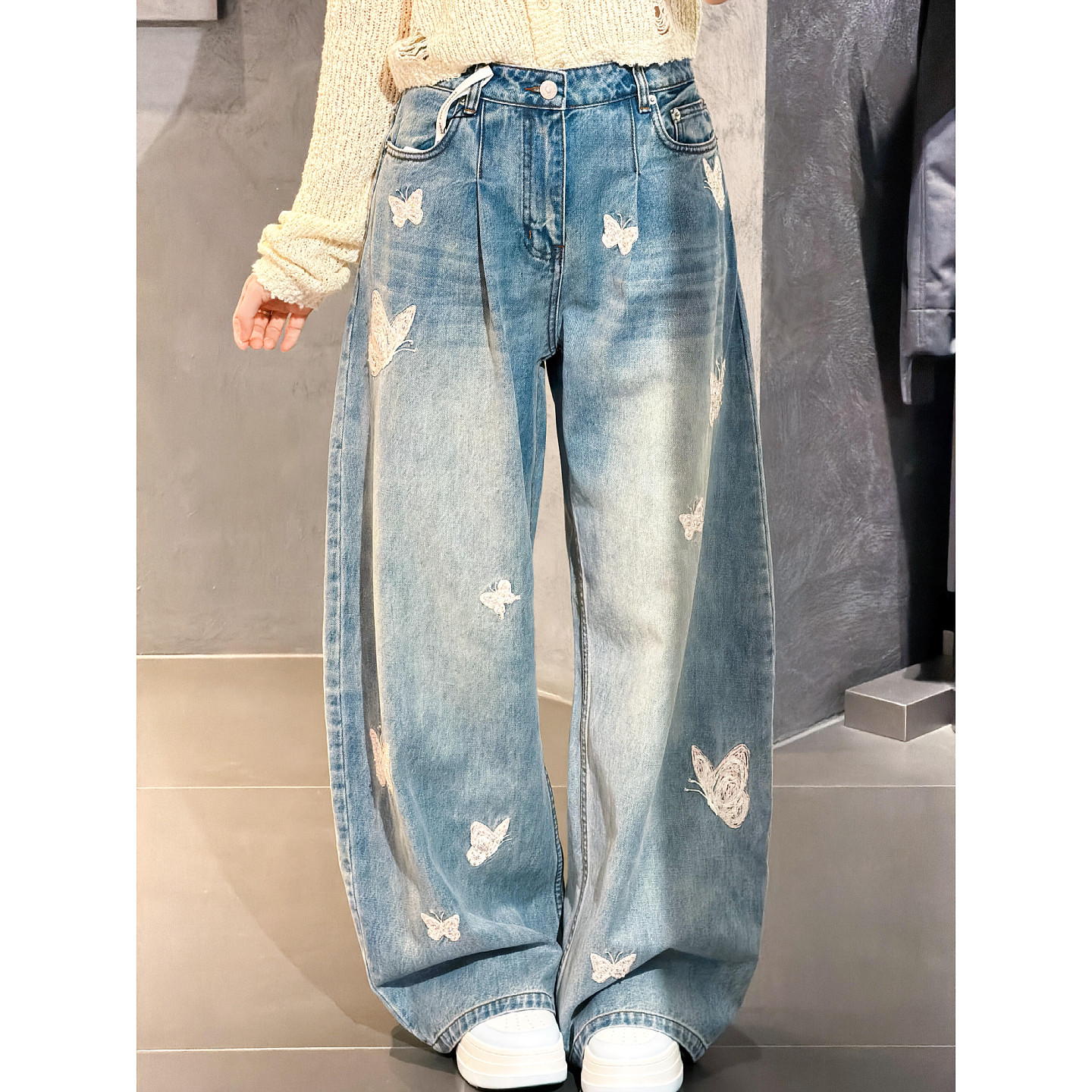 大码美式复古重工蝴蝶刺绣牛仔裤女春季新款高腰宽松阔腿弯刀长裤,女装/女士精品,大码裤装,淘宝优惠券,粉丝福利购,淘宝优惠卷