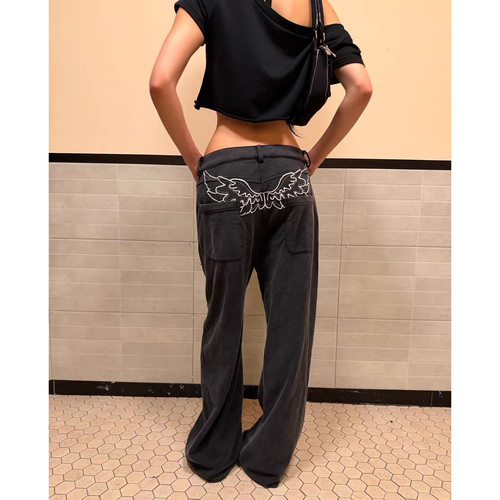 大码美式复古阔腿裤女显瘦百搭