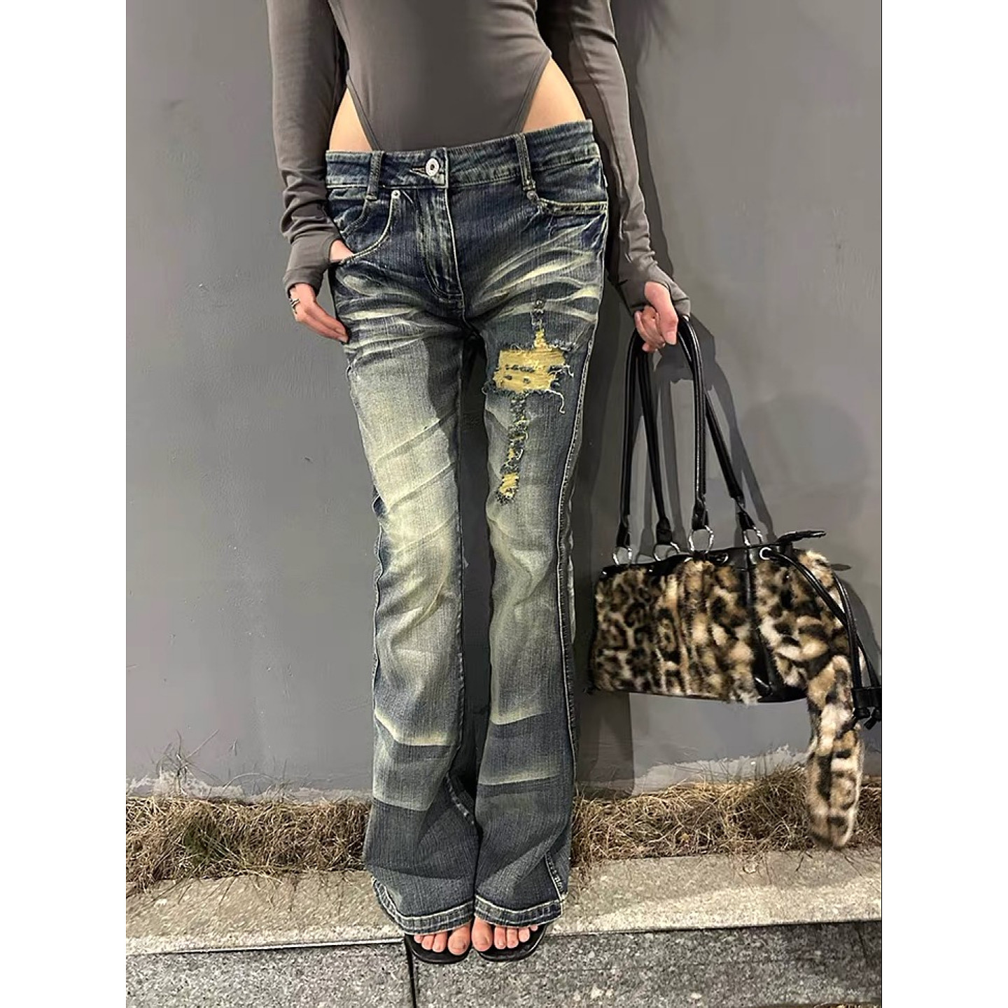 美式vibe辣妹水洗破洞微喇牛仔裤女设计感低腰显瘦百搭休闲长裤潮,女装/女士精品,大码裤装,淘宝优惠券,粉丝福利购,淘宝优惠卷