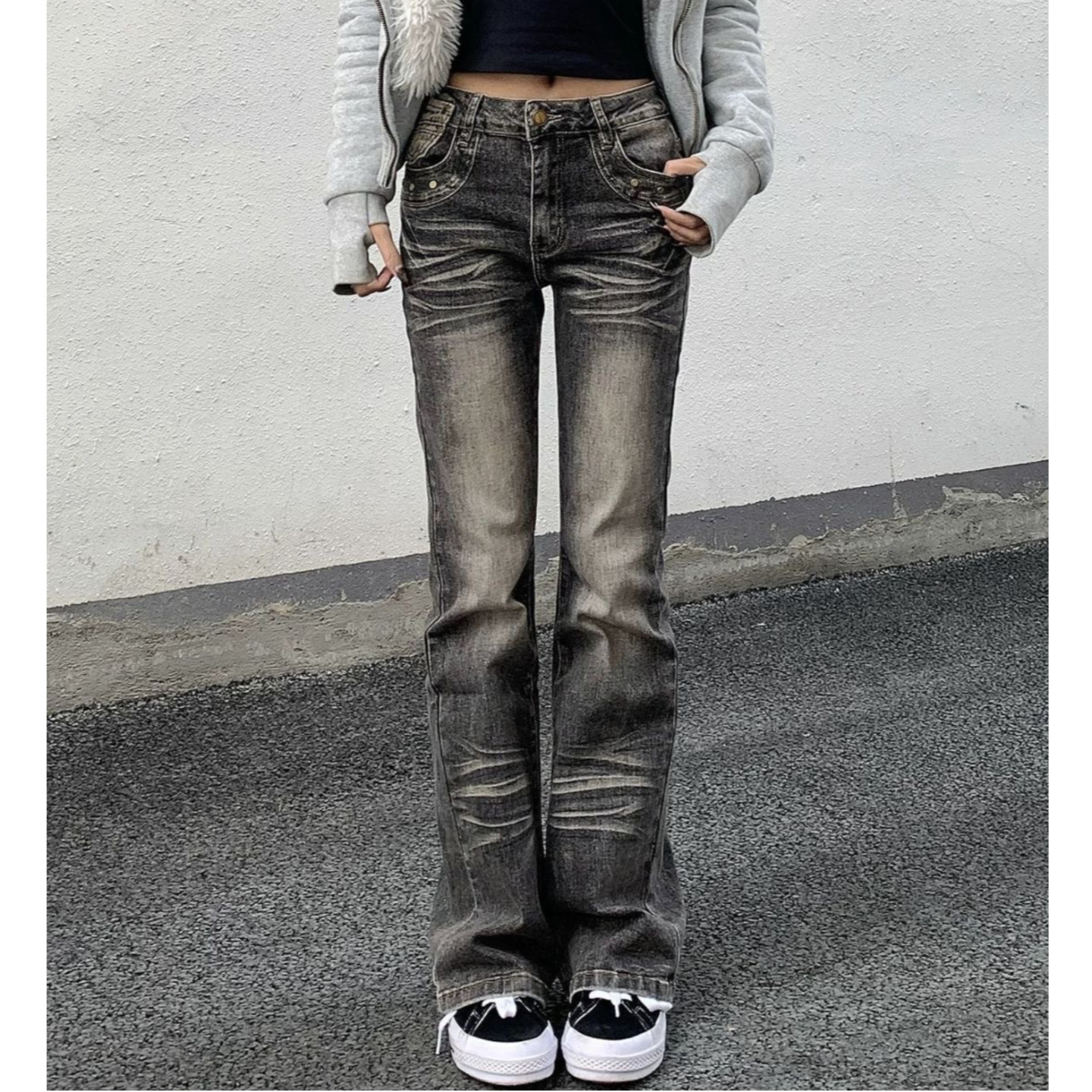 大码美式复古水洗毛猫须微喇牛仔裤女辣妹设计感修身显瘦坠感长裤,女装/女士精品,大码裤装,淘宝优惠券,粉丝福利购,淘宝优惠卷