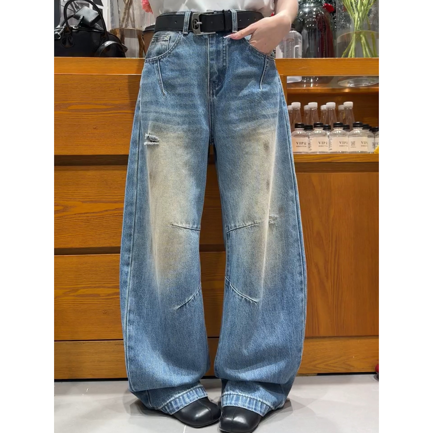 大码美式vibe复古泥染弯刀牛仔裤男女高街潮牌宽松休闲阔腿长裤子,女装/女士精品,大码裤装,淘宝优惠券,粉丝福利购,淘宝优惠卷