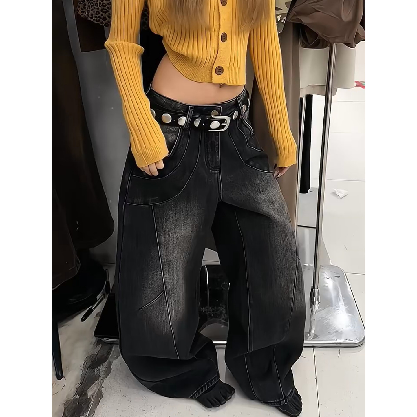 美式vibe大码设计感解构拼接牛仔裤男女街头复古宽松阔腿弯刀长裤,女装/女士精品,大码裤装,淘宝优惠券,粉丝福利购,淘宝优惠卷