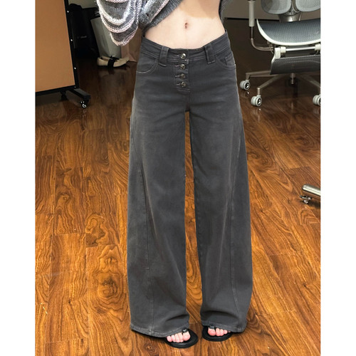 美式复古纽扣微喇牛仔裤女