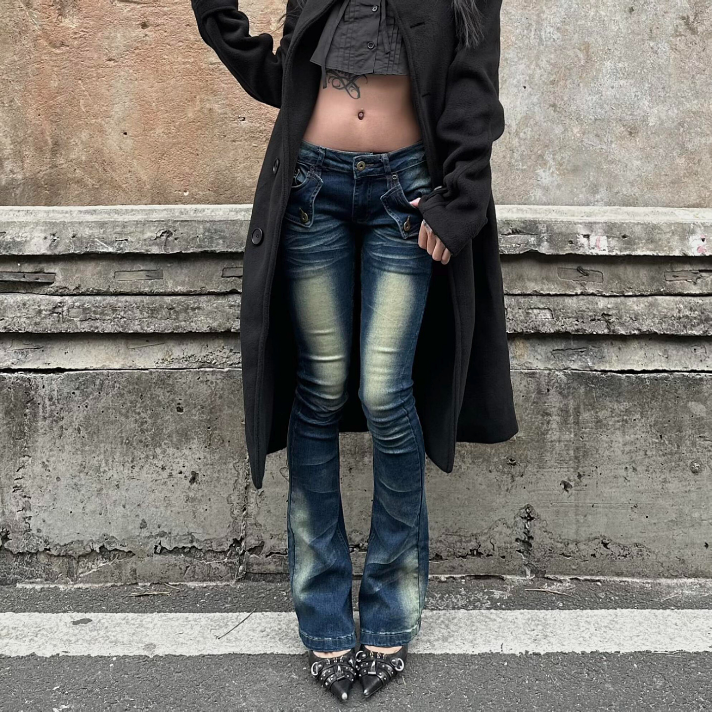 欧美式大码复古辣妹水洗猫须牛仔裤女高街y2k低腰修身显瘦微喇裤,女装/女士精品,大码裤装,淘宝优惠券,粉丝福利购,淘宝优惠卷