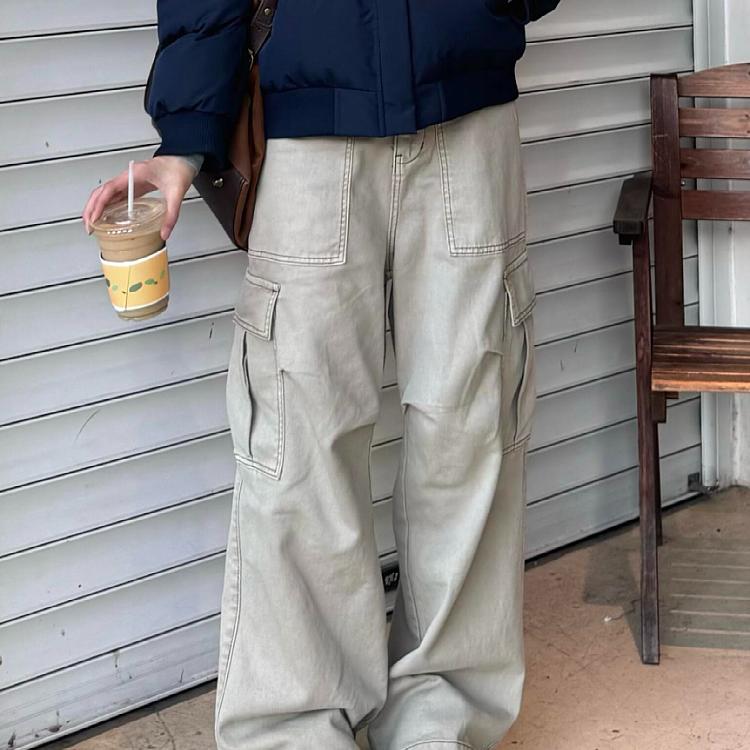大码美式复古多口袋工装裤阔腿潮