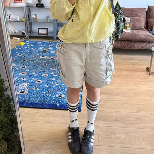 大码美式复古工装四分短裤显瘦