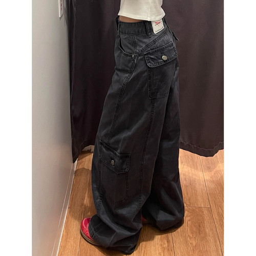 美式大码复古多口袋拼接工装裤