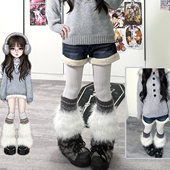 美式 复古毛毛拼接牛仔短裤 女外穿秋冬新款 大码 辣妹毛茸茸超短热裤