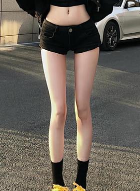 大码美式辣妹黑色低腰牛仔超短裤女2025夏季百搭弹力紧身包臀热裤