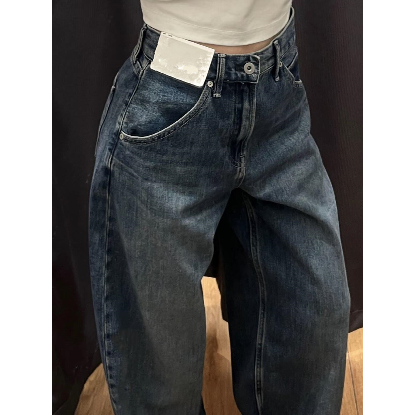 大码美式复古高腰弯刀牛仔裤女