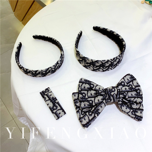 韩国东大门手工包边字母蓝色布发箍灯芯绒布网红雪梨同款宽边发箍