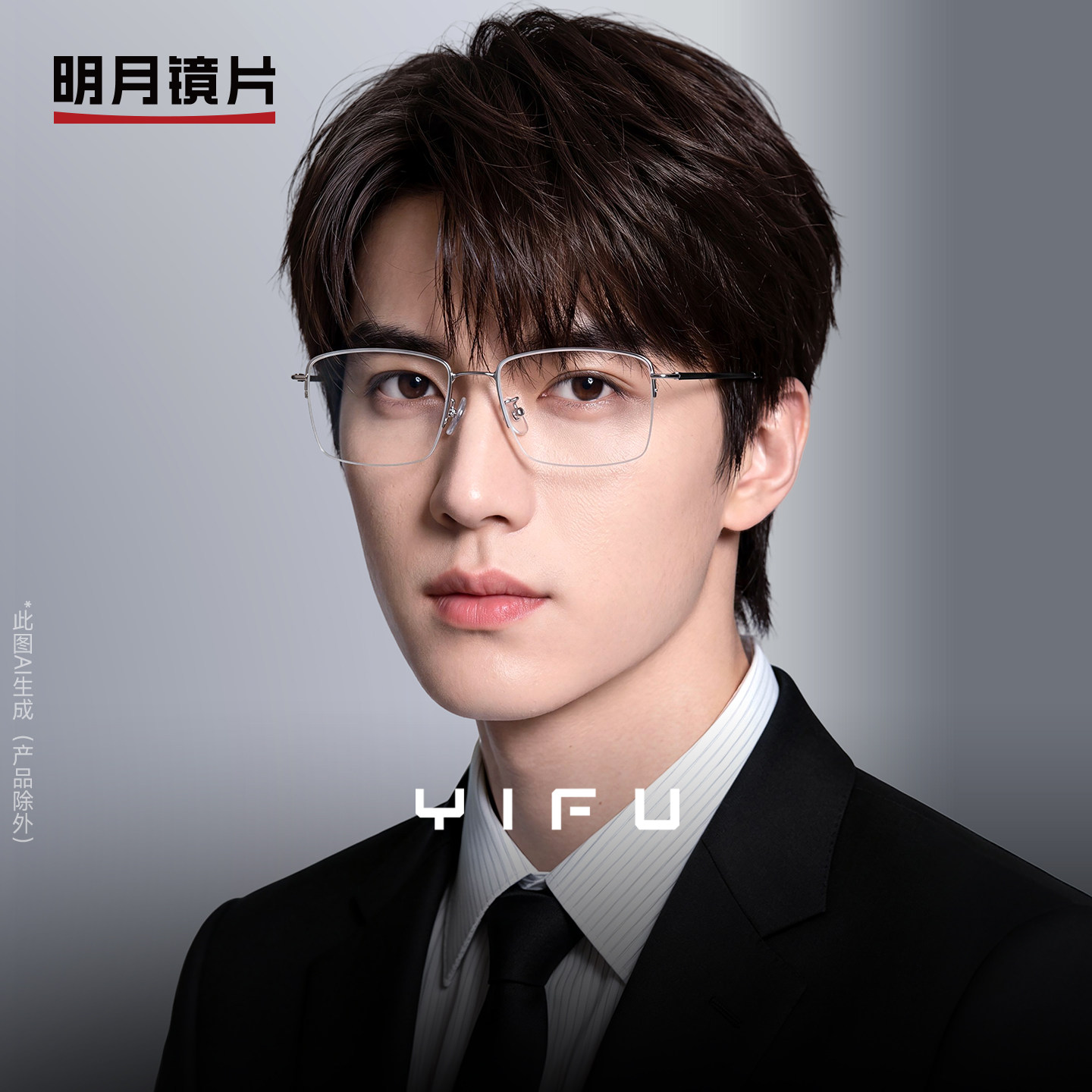 明月逸夫超轻眼镜框男半框商务光学散光眼睛框镜架男成品YF83014